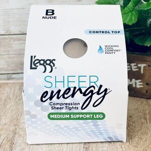 NWT L'eggs NUDE B Sheer Energy Control Top Compression Sheer Tights Med Support